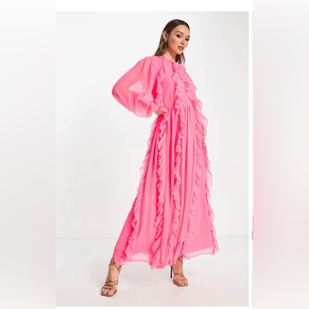 ASOS Frilly Maxi Dress in Fluoro Pink - EXCELLENT used condition